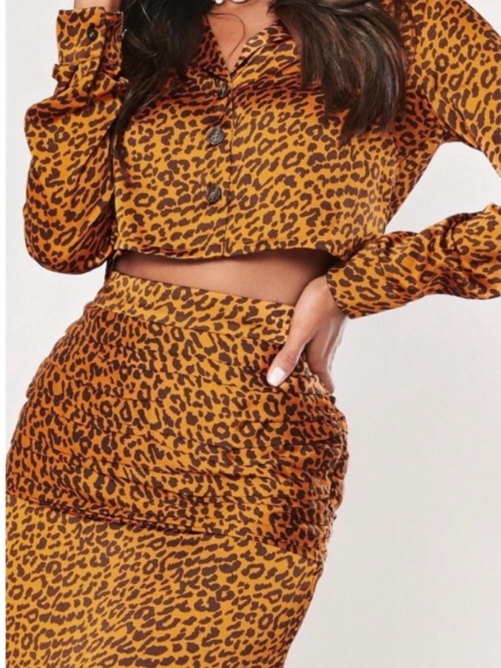 Satin Animal Print Frilly Skirt Set